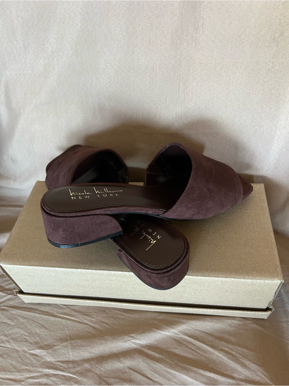 Nicole Miller Brown Suede Open-Back Mule Sandals